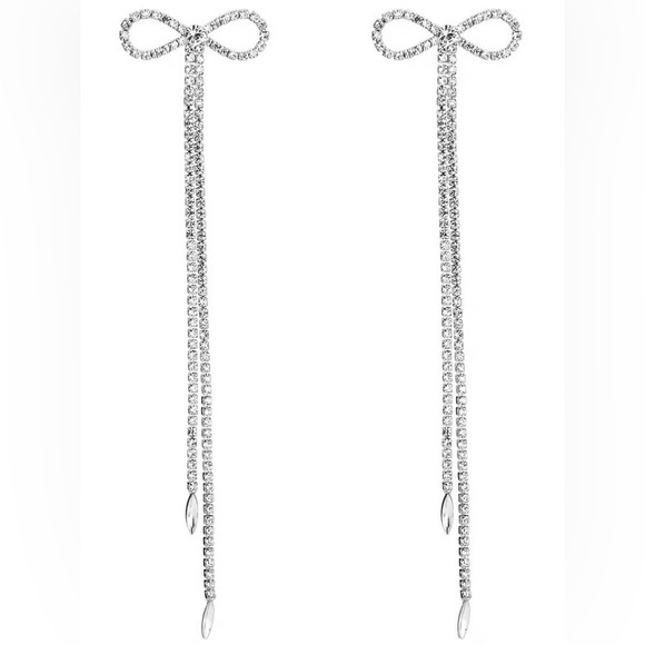 Long Crystal Bow Earrings - Picture 1 of 4